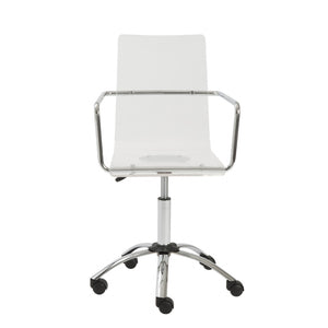 Homeroots White Clear And Silver Adjustable Swivel Plastic Rolling Conference Office Chair   370505