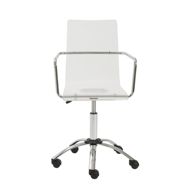 Homeroots White Clear And Silver Adjustable Swivel Plastic Rolling Conference Office Chair   370505