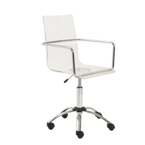 Homeroots White Clear And Silver Adjustable Swivel Plastic Rolling Conference Office Chair   370505