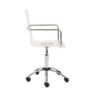 Homeroots White Clear And Silver Adjustable Swivel Plastic Rolling Conference Office Chair   370505