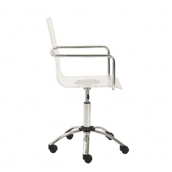 Homeroots White Clear And Silver Adjustable Swivel Plastic Rolling Conference Office Chair   370505