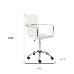 Homeroots White Clear And Silver Adjustable Swivel Plastic Rolling Conference Office Chair   370505