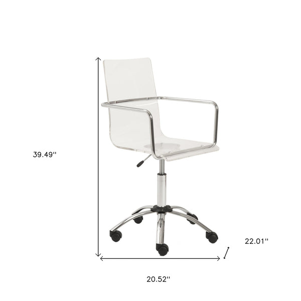 Homeroots White Clear And Silver Adjustable Swivel Plastic Rolling Conference Office Chair   370505