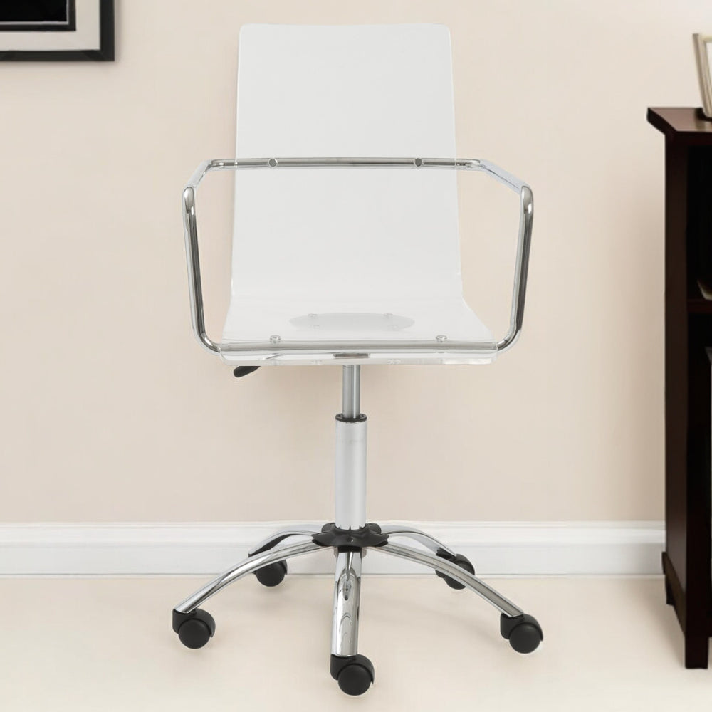 Homeroots White Clear And Silver Adjustable Swivel Plastic Rolling Conference Office Chair   370505