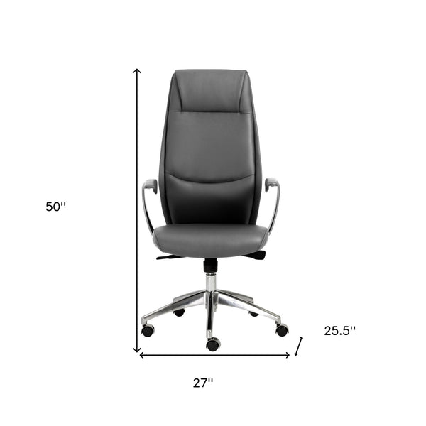 Homeroots Gray And Silver Adjustable Swivel Faux Leather Rolling Executive Office Chair  Faux Leather 370507