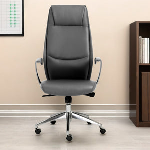 Homeroots Gray And Silver Adjustable Swivel Faux Leather Rolling Executive Office Chair  Faux Leather 370507