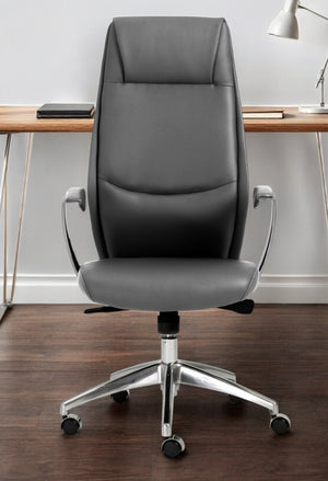 HomeRoots Gray Executive Office Chair - Stylish Gray and Silver Faux Leather, Ergonomic Support & Comfort 370507