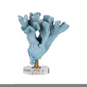 Chelsea House Ocean Bloom Accent Faux Coral Sculpture On Gold Post With Crystal Base — Coastal Modern Decor, 12" 370510