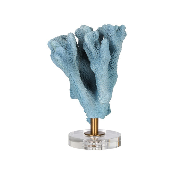 Chelsea House Ocean Bloom Accent Faux Coral Sculpture On Gold Post With Crystal Base — Coastal Modern Decor, 12" 370510
