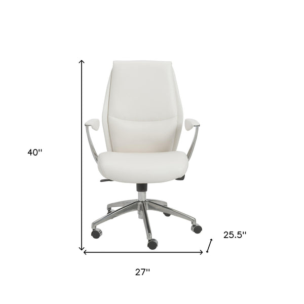Homeroots White And Silver Adjustable Swivel Faux Leather Rolling Executive Office Chair  Faux Leather 370510