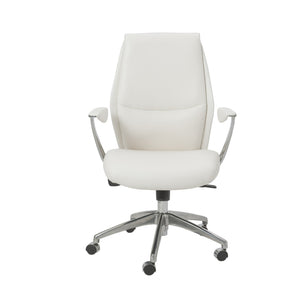 Homeroots White And Silver Adjustable Swivel Faux Leather Rolling Executive Office Chair  Faux Leather 370510