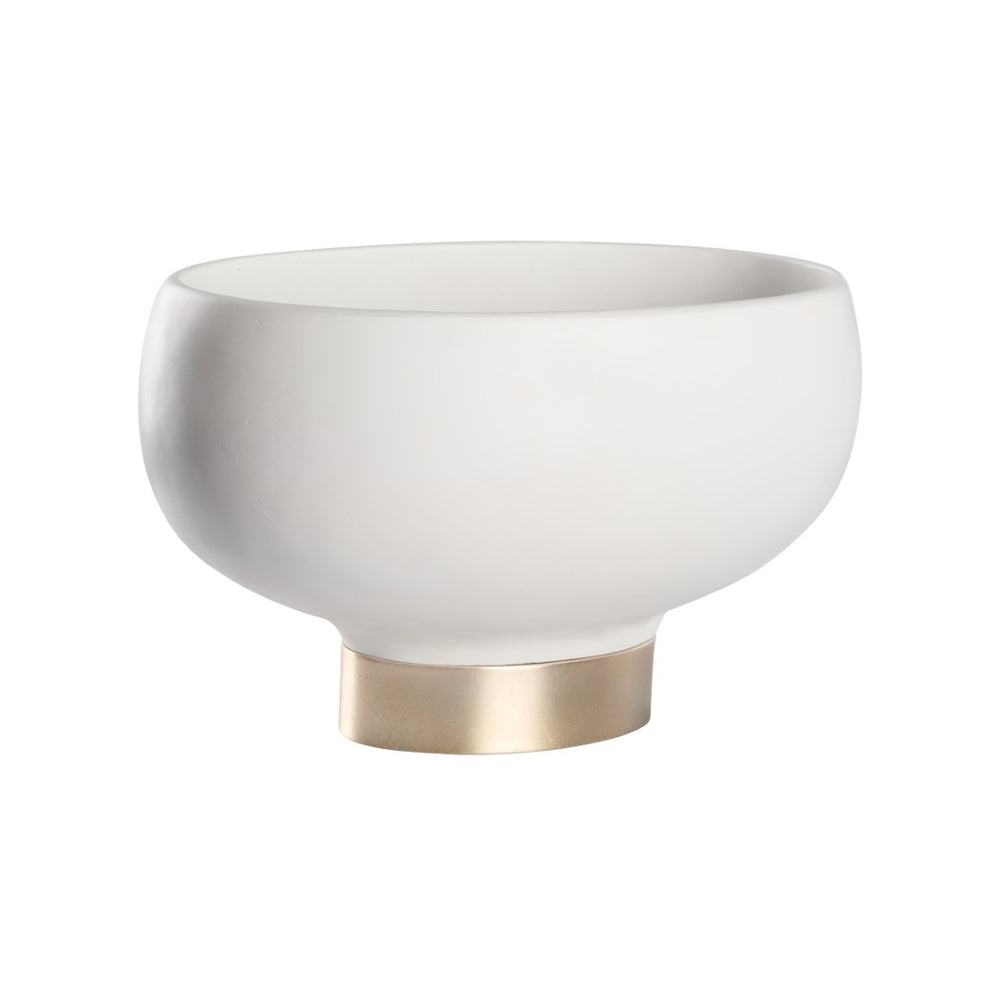Chelsea House Quartz Sculptural Oval Bowl On Champagne Gold Pedestal — Matte White Resin With Silver Leaf Accents, Designer Shayla Copas 370512