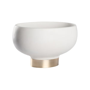 Chelsea House Quartz Sculptural Oval Bowl On Champagne Gold Pedestal — Matte White Resin With Silver Leaf Accents, Designer Shayla Copas 370512