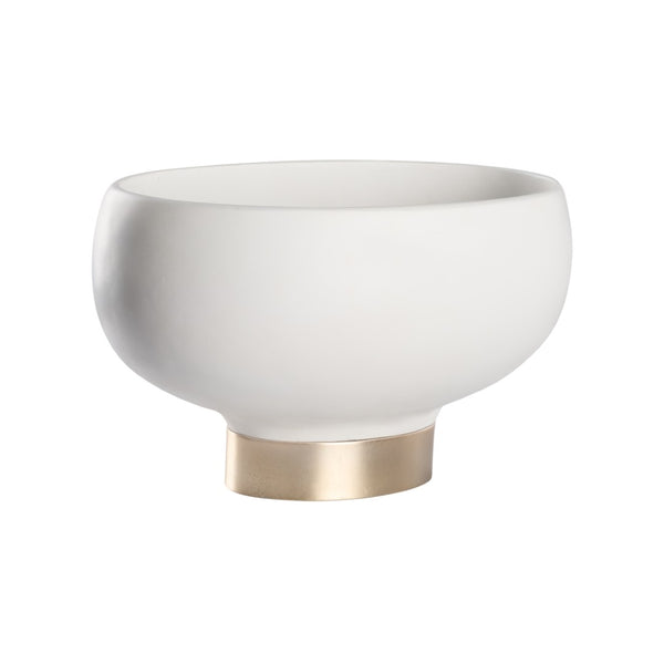 Chelsea House Quartz Sculptural Oval Bowl On Champagne Gold Pedestal — Matte White Resin With Silver Leaf Accents, Designer Shayla Copas 370512