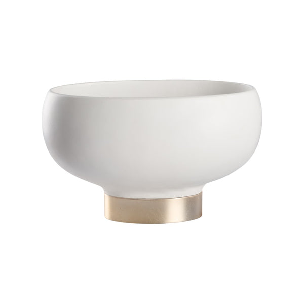 Chelsea House Quartz Sculptural Oval Bowl On Champagne Gold Pedestal — Matte White Resin With Silver Leaf Accents, Designer Shayla Copas 370512