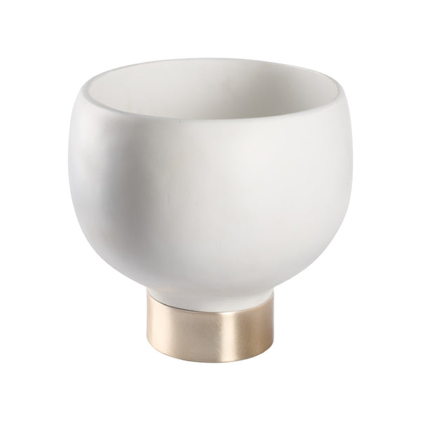 Chelsea House Quartz Sculptural Oval Bowl On Champagne Gold Pedestal — Matte White Resin With Silver Leaf Accents, Designer Shayla Copas 370512