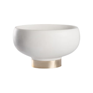 Chelsea House Quartz Sculptural Oval Bowl On Champagne Gold Pedestal — Matte White Resin With Silver Leaf Accents, Designer Shayla Copas 370512