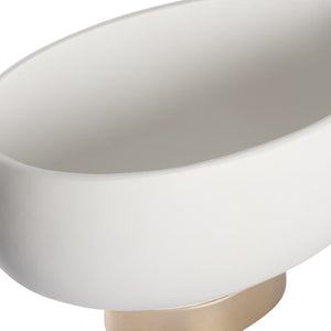Chelsea House Quartz Sculptural Oval Bowl On Champagne Gold Pedestal — Matte White Resin With Silver Leaf Accents, Designer Shayla Copas 370512