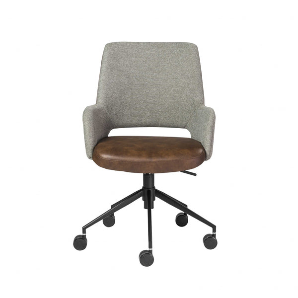 Homeroots Gray Brown And Black Adjustable Swivel Fabric Rolling Office Chair  Faux Leather 370512