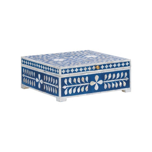 Chelsea House Bone Inlay Box Handcrafted Blue With White Motif — Hinged Jewelry Keepsake Box, Polished Decor 370514