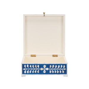 Chelsea House Bone Inlay Box Handcrafted Blue With White Motif — Hinged Jewelry Keepsake Box, Polished Decor 370514