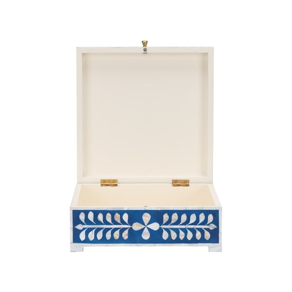 Chelsea House Bone Inlay Box Handcrafted Blue With White Motif — Hinged Jewelry Keepsake Box, Polished Decor 370514