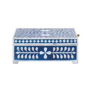 Chelsea House Bone Inlay Box Handcrafted Blue With White Motif — Hinged Jewelry Keepsake Box, Polished Decor 370514