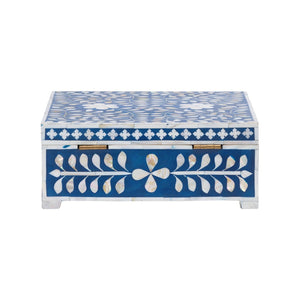 Chelsea House Bone Inlay Box Handcrafted Blue With White Motif — Hinged Jewelry Keepsake Box, Polished Decor 370514
