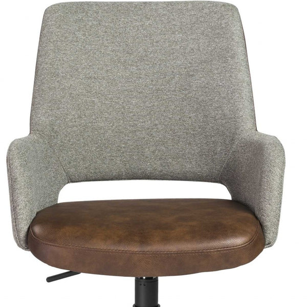 Homeroots Gray Brown And Black Adjustable Swivel Fabric Rolling Office Chair  Faux Leather 370514