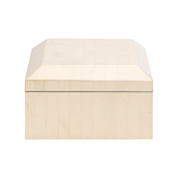 Chelsea House Bone Inlay Medium Decorative Box With Geometric Pattern — Handcrafted Natural Bone On Solid Wood, 13" Width 370517