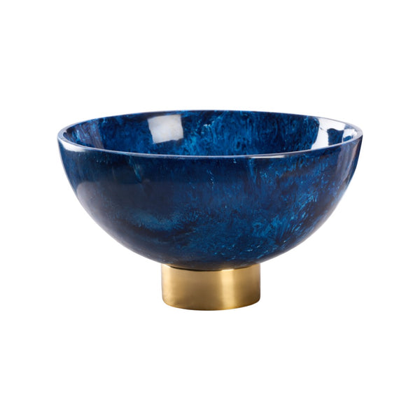 Chelsea House Blue Resin Bowl With Polished Brass Ring — Sculptural 15" Centerpiece For Coffee Tables, DéCor Display (Not Food) 370520