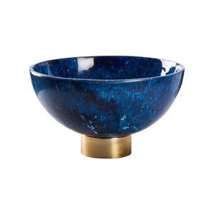 Chelsea House Blue Resin Bowl With Polished Brass Ring — Sculptural 15" Centerpiece For Coffee Tables, DéCor Display (Not Food) 370520