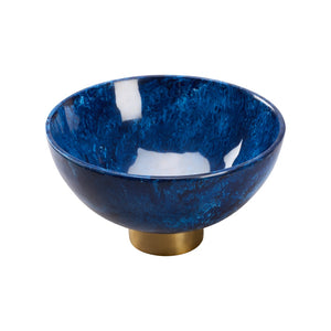 Chelsea House Blue Resin Bowl With Polished Brass Ring — Sculptural 15" Centerpiece For Coffee Tables, DéCor Display (Not Food) 370520