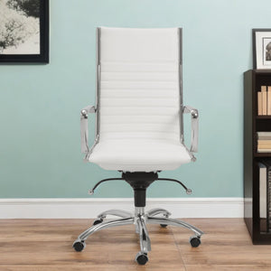 Homeroots White And Silver Adjustable Swivel Faux Leather Rolling Conference Office Chair  Faux Leather 370522