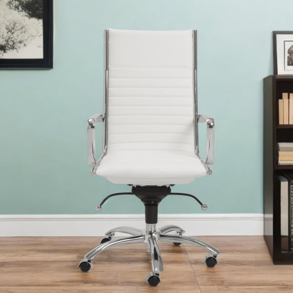 Homeroots White And Silver Adjustable Swivel Faux Leather Rolling Conference Office Chair  Faux Leather 370522