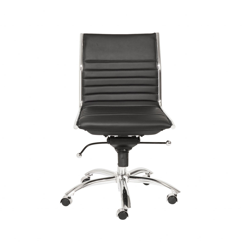 Homeroots Black And Silver Adjustable Swivel Faux Leather Rolling Conference Office Chair  Faux Leather 370523