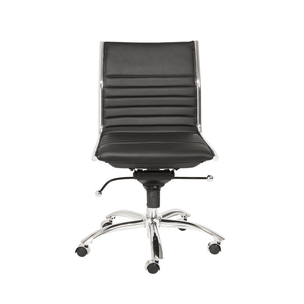 Homeroots Black And Silver Adjustable Swivel Faux Leather Rolling Conference Office Chair  Faux Leather 370523