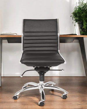 Homeroots Black And Silver Adjustable Swivel Faux Leather Rolling Conference Office Chair  Faux Leather 370523