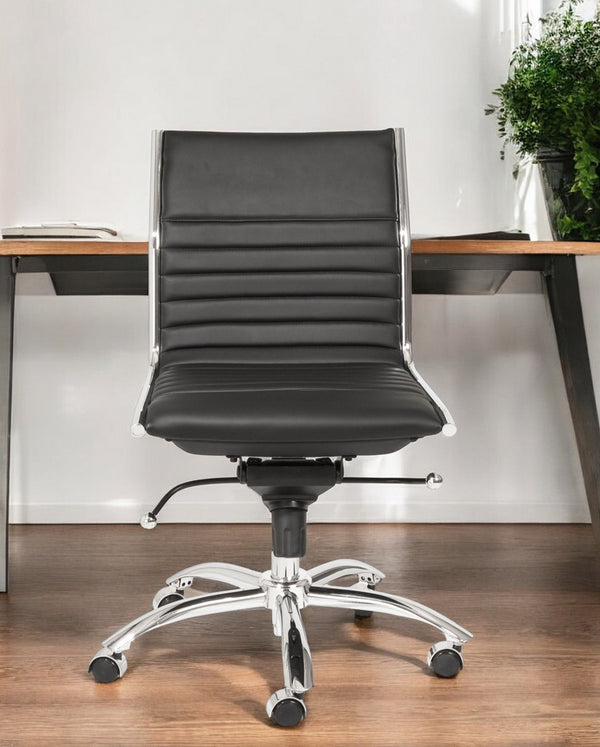 Homeroots Black And Silver Adjustable Swivel Faux Leather Rolling Conference Office Chair  Faux Leather 370523