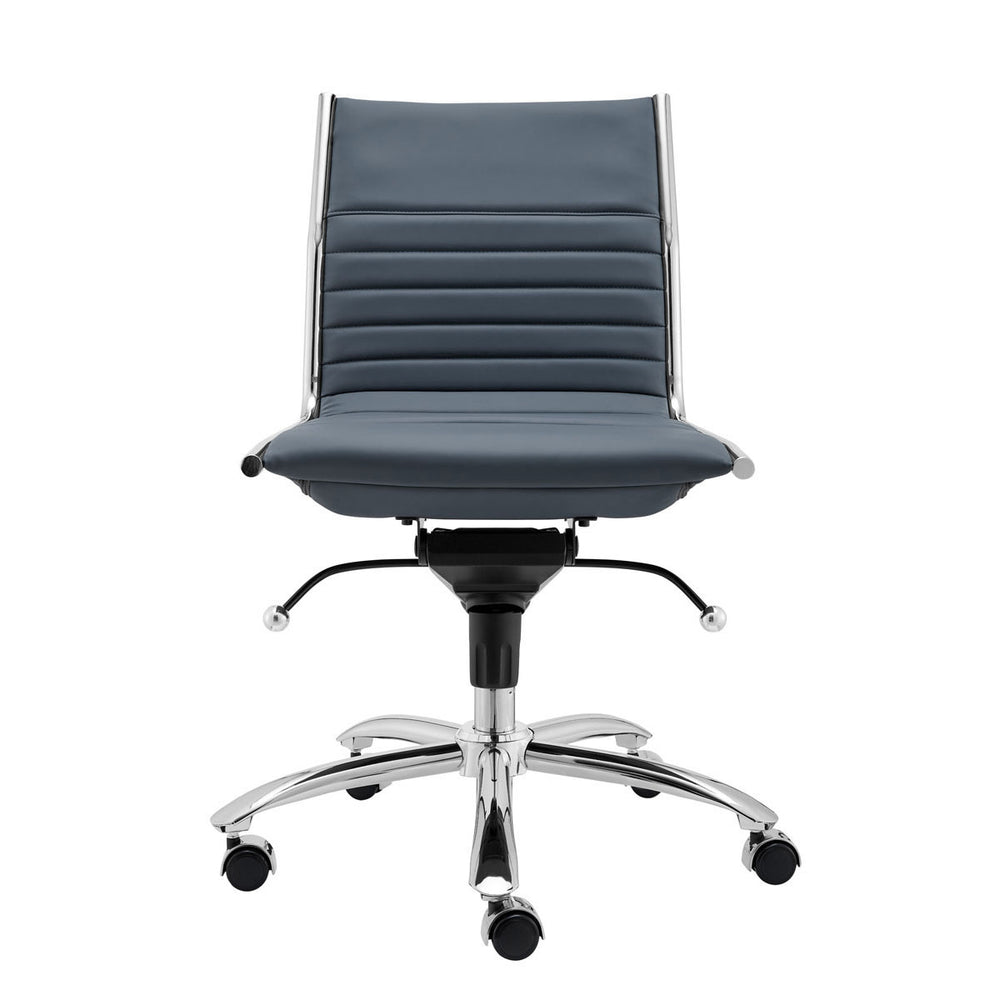 Homeroots Blue And Silver Adjustable Swivel Faux Leather Rolling Conference Office Chair   370524