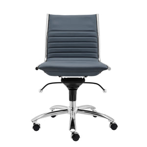 Homeroots Blue And Silver Adjustable Swivel Faux Leather Rolling Conference Office Chair   370524