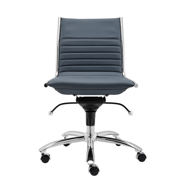 Homeroots Blue And Silver Adjustable Swivel Faux Leather Rolling Conference Office Chair   370524
