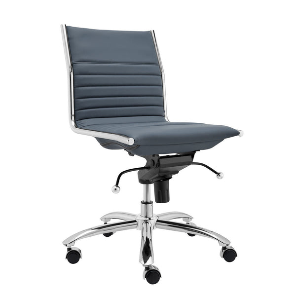Homeroots Blue And Silver Adjustable Swivel Faux Leather Rolling Conference Office Chair   370524