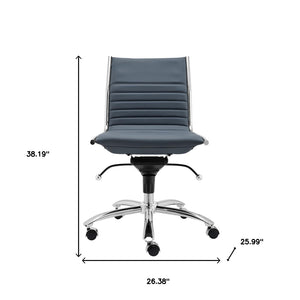 Homeroots Blue And Silver Adjustable Swivel Faux Leather Rolling Conference Office Chair   370524