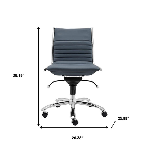 Homeroots Blue And Silver Adjustable Swivel Faux Leather Rolling Conference Office Chair   370524