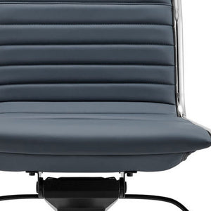 Homeroots Blue And Silver Adjustable Swivel Faux Leather Rolling Conference Office Chair   370524