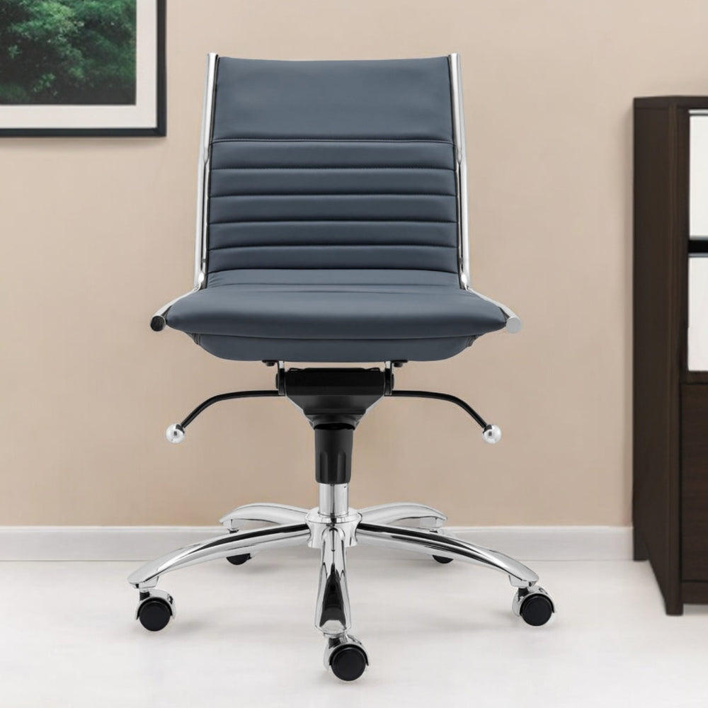 Homeroots Blue And Silver Adjustable Swivel Faux Leather Rolling Conference Office Chair   370524