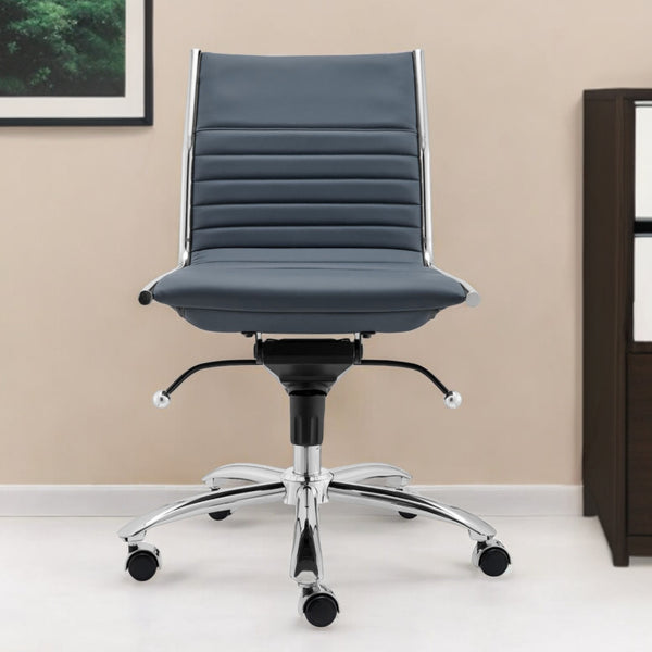 Homeroots Blue And Silver Adjustable Swivel Faux Leather Rolling Conference Office Chair   370524