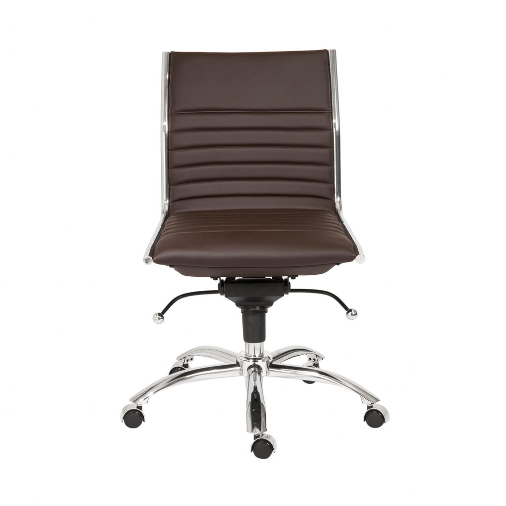 Homeroots Brown And Silver Adjustable Swivel Faux Leather Rolling Conference Office Chair  Faux Leather 370525