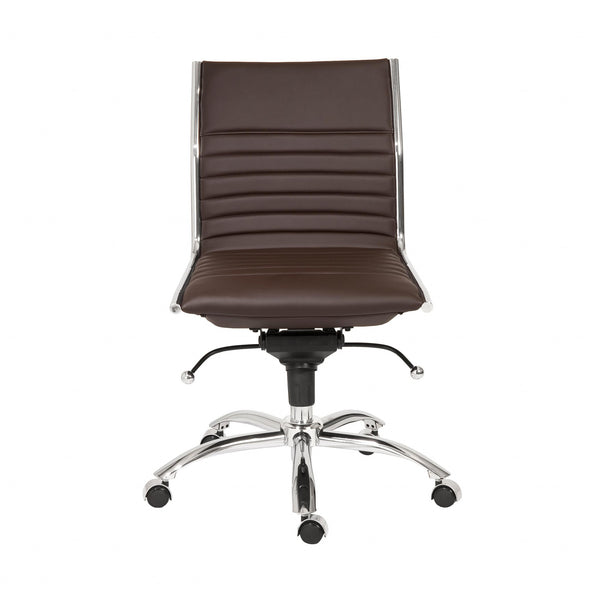 Homeroots Brown And Silver Adjustable Swivel Faux Leather Rolling Conference Office Chair  Faux Leather 370525